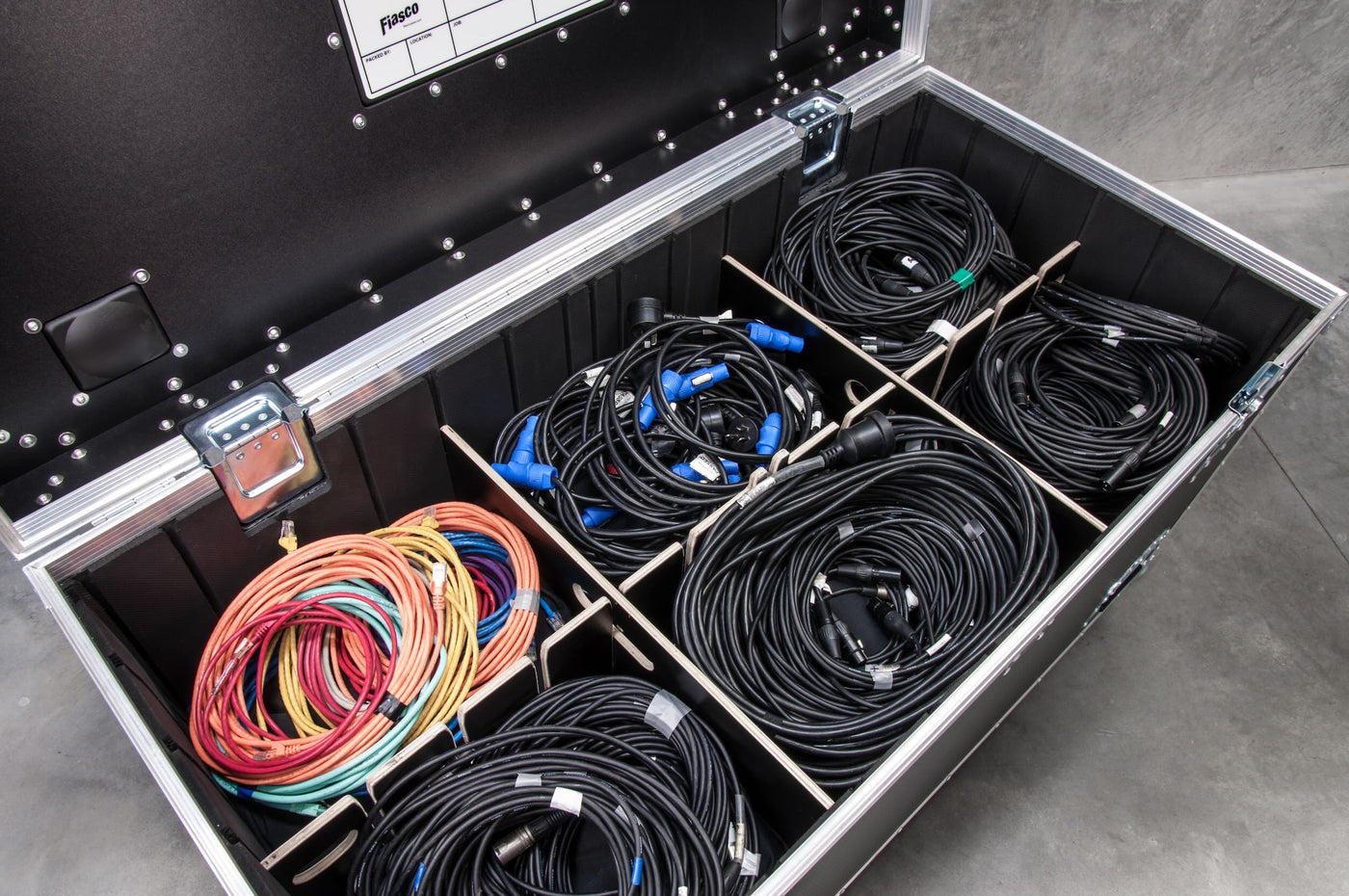 1200 road case with divider inserts for cable storage